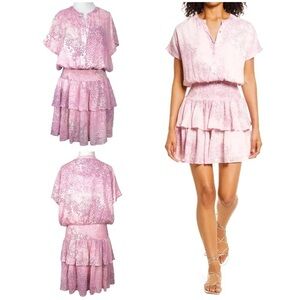 BTFL-Life Carrie Dress Animal Print Jacquard Tiered Minidress In Pink LARGE NEW